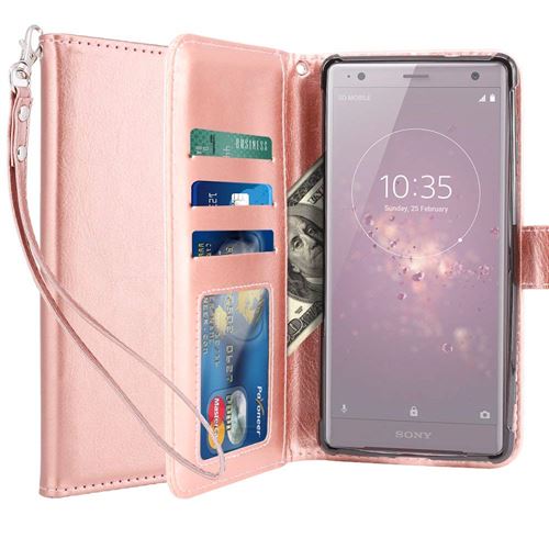 Sony Xperia XZ2 Housse Coque Etui de luxe Portefeuille Porte Carte Et Billet (avec support integré) Rose