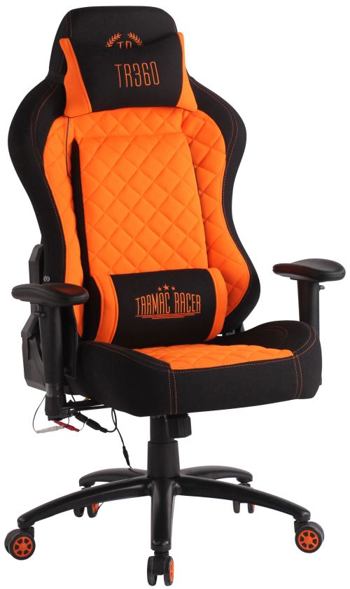 Fauteuil de bureau / Chaise Gaming Rapid XM en Tissu Assise chauffante et Fonction de Massage- Couleur Noir/Orange