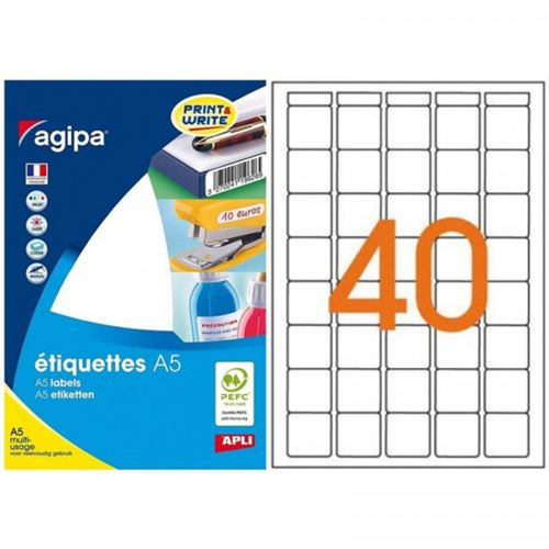 Agipa Etiquettes blanches 16 feuilles A5 80x140 mm 32 pièces 