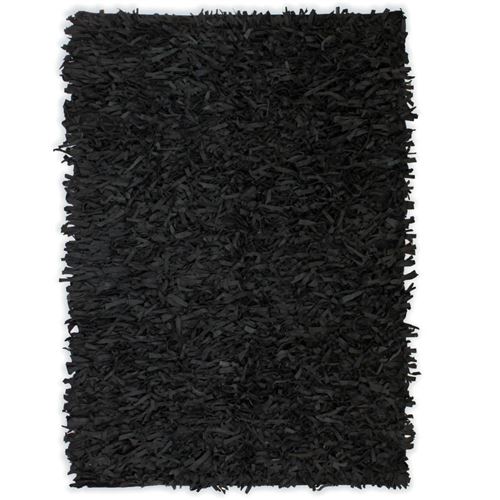 vidaXL Tapis shaggy Cuir véritable 80 x 160 cm Noir