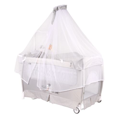 Lit parapluie bébé avec BALDAQUIN – Lit pliant / pliable à bascule Dream (musical) Gris