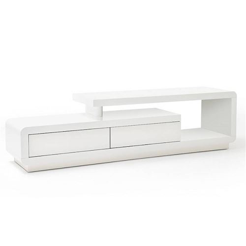 Meuble TV design CORTO 2 tiroirs finition laquée blanc brillant