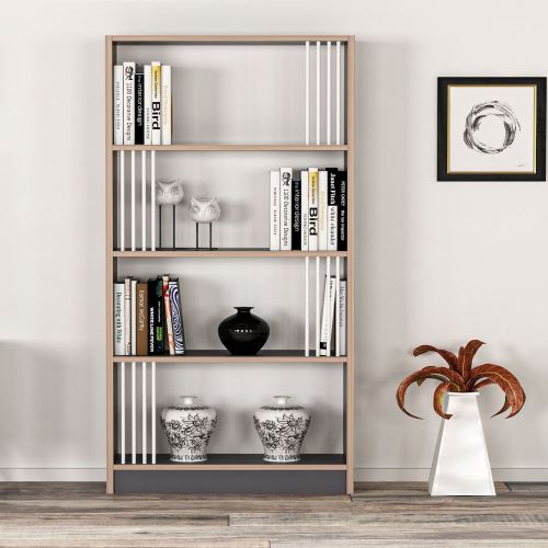 HOMEMANIA Nicol Boekhandel- Plank, wandkast - met planken - voor woonkamer, kantoor - Antraciet, walnoot in hout, 64 x 22 x 150 cm