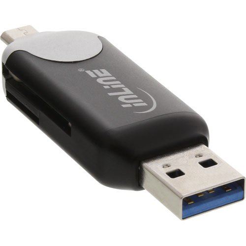 InLine 66779 C Lecteur de carte OTG avec interface USB 3.0 et micro USB 2.0 Dual pour SDXC/MicroSDXC Noir