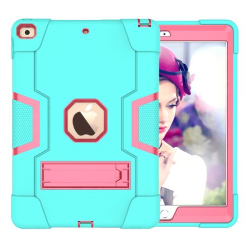 Coque en TPU combo anti-choc avec béquille cyan/rose pour votre Apple iPad 10.2 (2019)