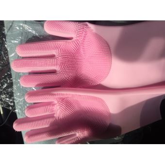 1 paire gants cuisine gants de nettoyage en silicone magie gant de lavage  de silicone (rose)