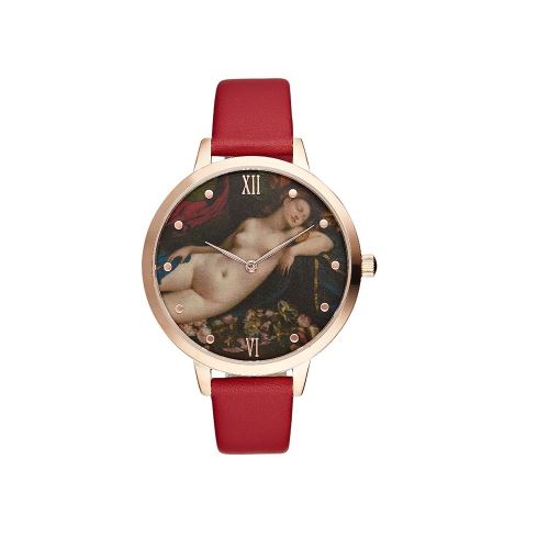 Montre Femme Charlotte Rafaelli Cadran 38mm En Steel Multicolore Et Bracelet Rouge En Cuir Authentique CRR012