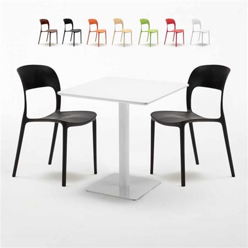 Table carrée 70x70 blanche avec 2 chaises colorées Restaurant MERINGUE, Couleur: Noir