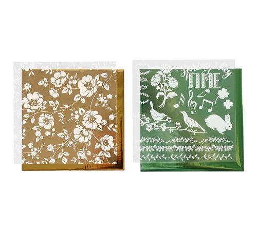 Set papier transfert métallisé et motifs adhésifs Printemps et fleurs - 15 x 15 cm - 4 pcs