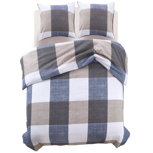 vidaXL Jeu de Housse de Couette 3 pcs Carreaux Café 240x220/60x70 cm Literie