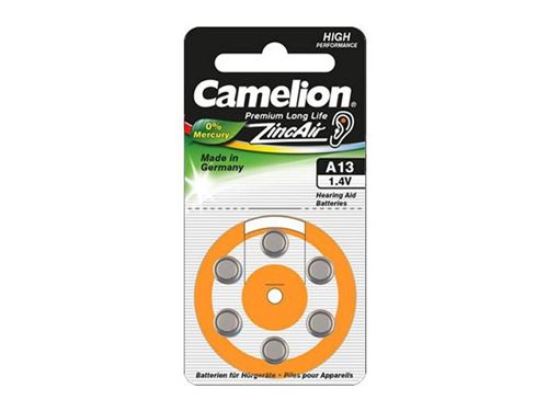 6 Piles Pour Appareil Auditif Camelion Zinc-air A13 0% Mercury/hg - Orange