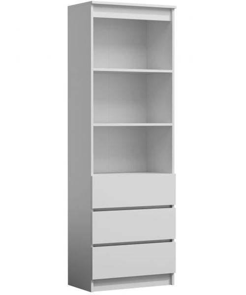 CATANIA - Bibliothèque moderne 3 tiroirs + 2 étagères - blanc