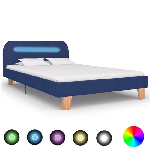 vidaXL Cadre de lit avec LED Bleu Tissu 120 x 200 cm