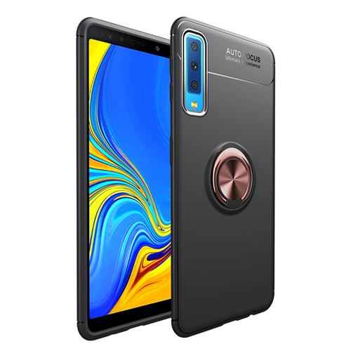 Coque en TPU anneau de doigt noir/or rose pour votre Samsung Galaxy A7 (2018)