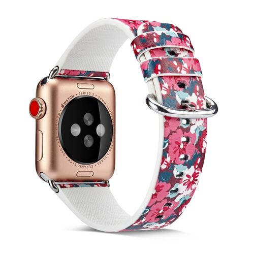 Bracelet en cuir véritable fleur style B pour votre Apple Watch Series 4 40mm/Series 3 2 1 38mm