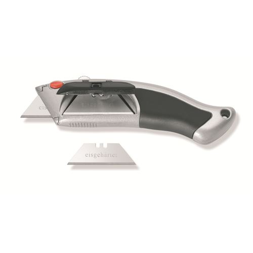 Cutter Professionnel Ergonomique avec Chargeur 10 Lames Trapezes fournies