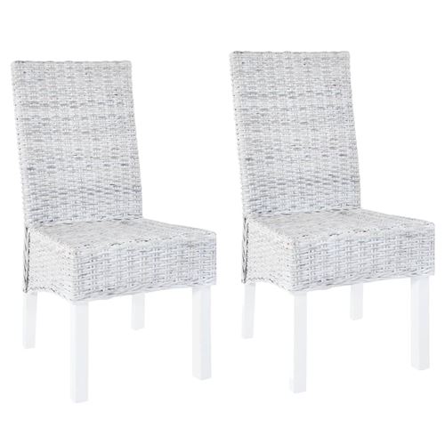vidaXL Eetkamerstoelen 2 st kubu rattan en mangohout grijs