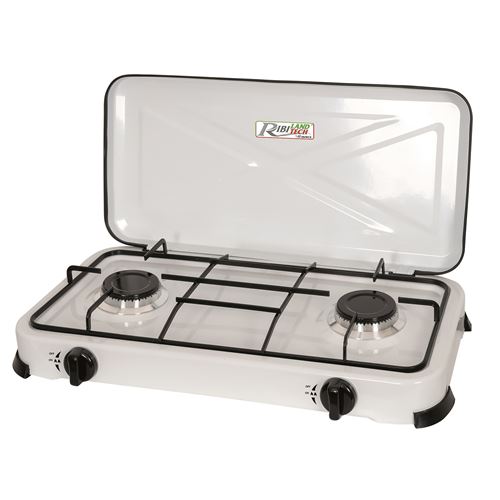 Réchaud gaz 2 feux 2x2200k blanc avec couvercle Ribiland prf350