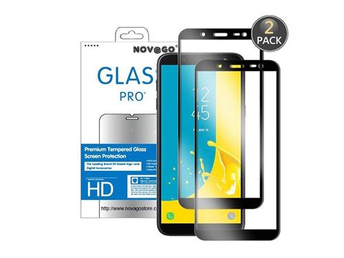Samsung J6 (2018) Pack de 2 Films protection écran en verre trempé résistant couvre la totalité de l'écran (Noir)