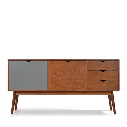 Buffet design 2 portes 3 tiroirs teinté noyer Ström - Couleur - Gris souris/Blanc craie