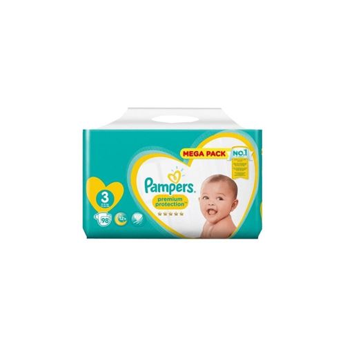 Pampers Premium Protection Taille 3, 6-10 Kg, 98 Couches - Mega Pack