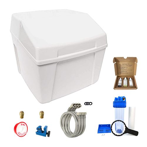 Adoucisseur eau 2x3,3L 2,5 m3/h sans électricité 2 à 4 personnes Complet avec Accessoires - duplex ultra compact - Fabrication Française