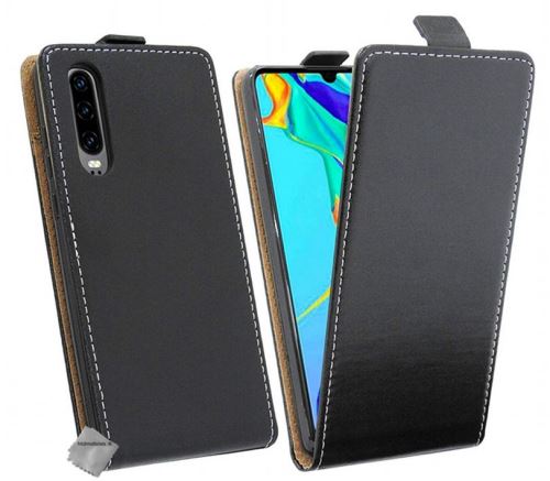 Housse etui coque pochette PU cuir fine pour Huawei P30 avec verre trempe - NOIR