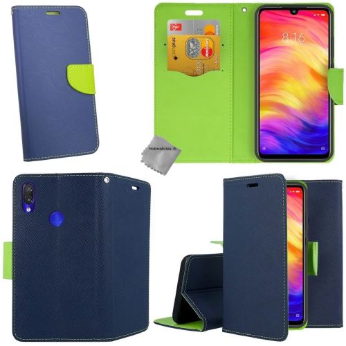 Housse etui coque pochette portefeuille pour Xiaomi Redmi Note 7 avec film ecran - BLEU / VERT
