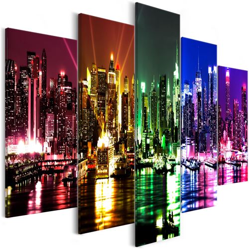Tableau - Rainbow New York (5 Parts) Wide - Décoration, image, art | Villes | New York | 225x100 cm | |