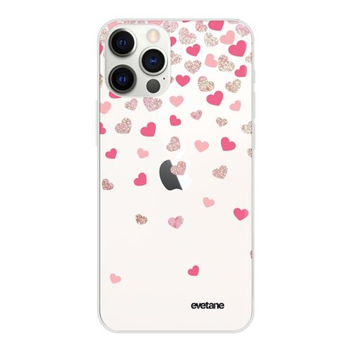 Coque pour iPhone 12/12 Pro souple transparente Coeurs en confettis Motif Ecriture Tendance [Evetane®]