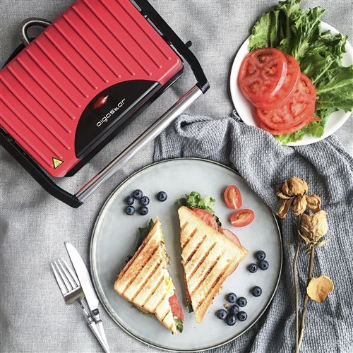 Aigostar Warme 30HHH - Grill multifonction, plancha, presse à paninis,  appareil à sandwichs. 750W, plaques anti-adhésives