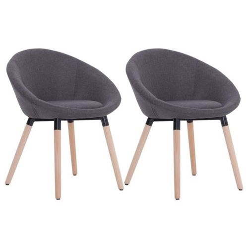 vidaXL 2 pcs Chaises de salle à manger Gris foncé Tissu