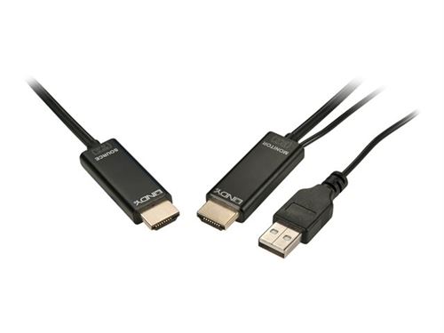 Lindy Fibre Optic Hybrid HDMI Cable - HDMI-kabel - HDMI male naar HDMI, USB (alleen voeding) male - 70 m - glasvezel - zwart - rond, 4K ondersteuning