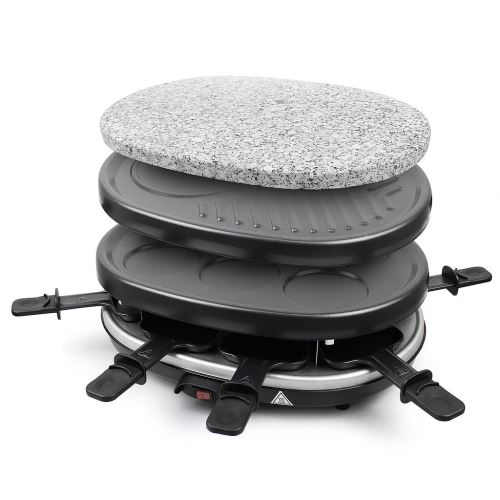 Todeco - Set à Raclette 3 en 1, Grillade en Pierre Naturelle, Noir, Ensemble complet de plaques de cuisson, Matériau: Acier inoxydable 304