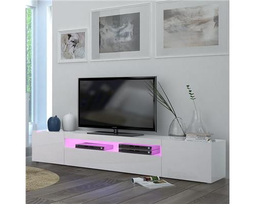 Meuble TV blanc laqué design MARCELLA-L 200 x P 40 x H 36,2 cm- Blanc