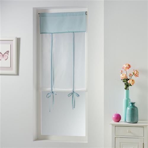 Store droit passe tringle 60 x 150 cm polyester uni dentelle femina Bleu