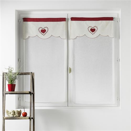Paire droite passe tringle 2 x 60 x 160 cm voile sable+top brode carole Rouge