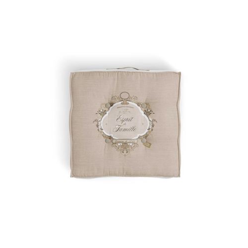 SOLEIL D' OCRE Coussin tapissier Esprit de Famille 100% coton - 40 x 40 cm - Naturel