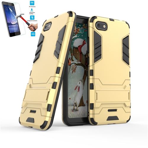 Xiaomi Redmi 6A Anti Choc Gold Avec Film Verre Trempé Coque Housse Etui Antichoc Doré Or hfs-house®