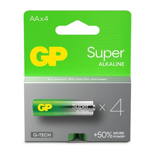 Pack De 4 Piles GP Batteries AA/LR6 - Alcaline Super - G-Tech - Carton FSC