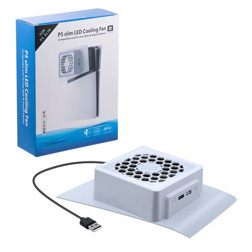 Ventilateur de refroidissement de plaque frontale Mcbazel avec lumière pour PS5 Slim Digital/Disc Edition - blanc