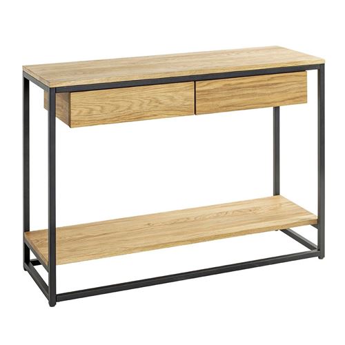 Console 2 Tiroirs & 1 Étagère "Aria" 100cm Naturel & Noir