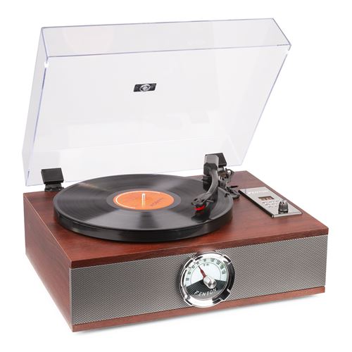 Fenton Rp180 - Platine Vinyle Lecteur Cd Design Retro - Bois Foncé, Récepteur Bluetooth, Haut-Parleurs Intégrés, 33, 45 Et 78 Tours