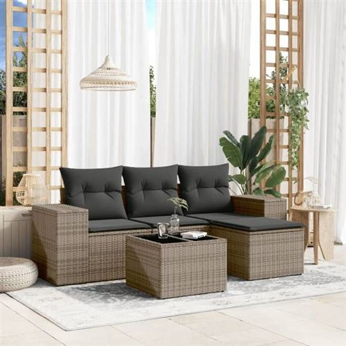Non Communiqué Gris Vidaxl Salon De Jardin Avec Coussins 5 Pcs, Canapés De Terrasse, Ensemble De Meubles De Patio, Mobilier D'extérieur, 3254817