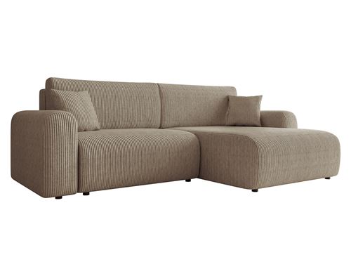Non Communiqué Taupe Naomi - Canapé D'angle Réversible 4 Places Convertible Avec Coffre En Velours Côtelé