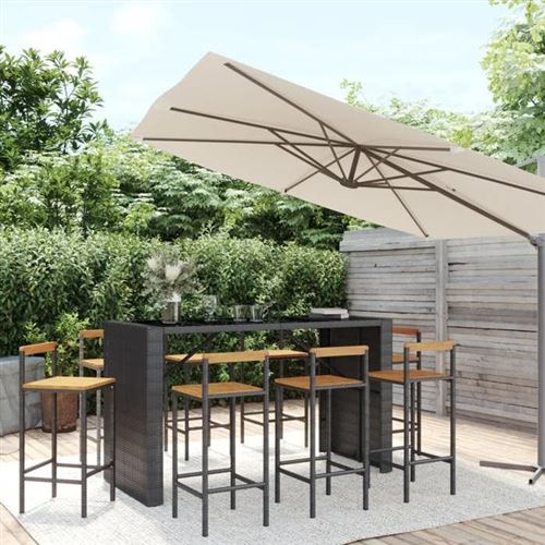 vidaXL 9-delige Tuinbarset poly rattan en massief acaciahout zwart3187704 