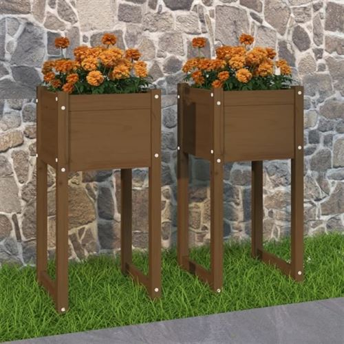 VIDAXL - Jardinières - Bois de pin massif - 40x40x81 cm - Marron - Lot de 2 - Image 2