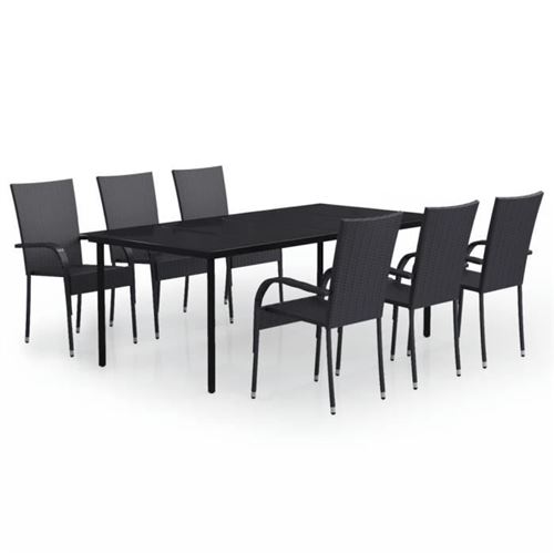 Non Communiqué Noir Ensemble De Salle À Manger De Jardin 7 Pcs, Vidaxl