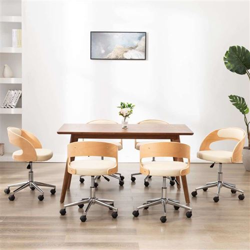 vidaXL Chaises pivotantes à dîner 6pcs Crème Bois courbé et similicuir