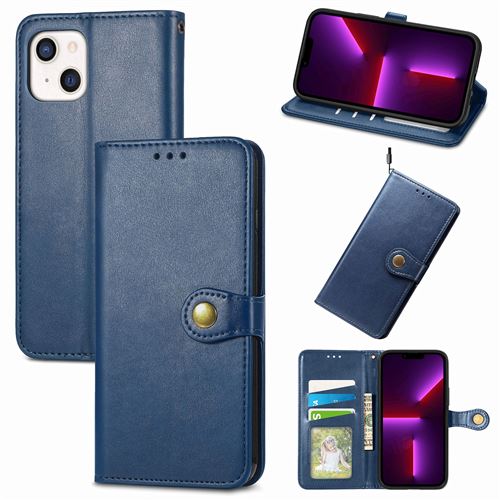 MPFRANCE Housse pour iPhone 13 Bleu [Porte Carte, etui portefeuille, boucle]